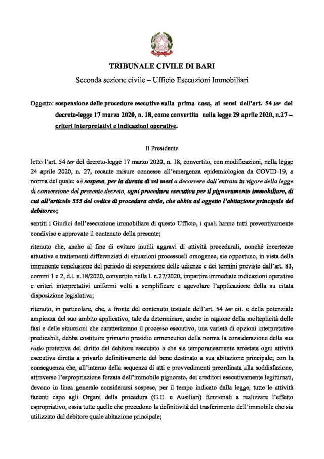 Tribunale di Bari provvedimento del 4 Maggio d'Ambrosio Borselli Studio Legale Associato